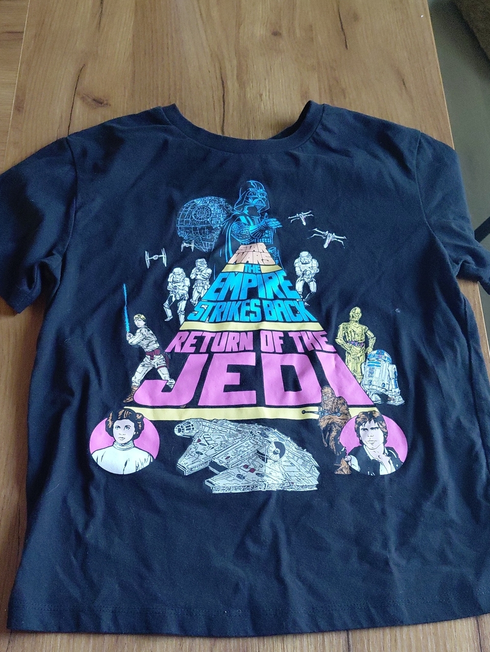 Star Wars Black Kids Tee with Neon Movie Trio Graphic